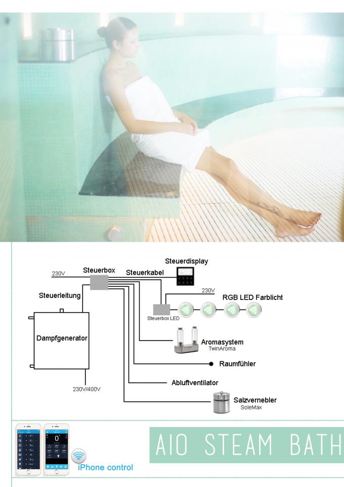 3KW to 24KW Stainless Steel Steam Bath Generator With Auto-Descaling Steam Shower